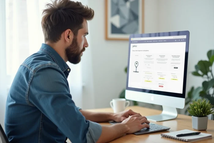 Homme consultant les avantages et réductions du programme de parrainage Zalando Privé sur son ordinateur