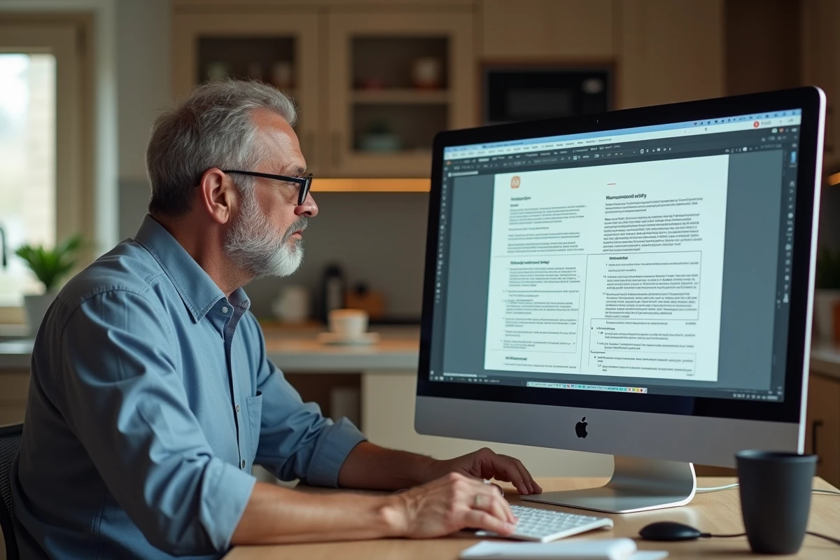 Homme d age moyen travaillant à la maison sur un diagramme DOCX