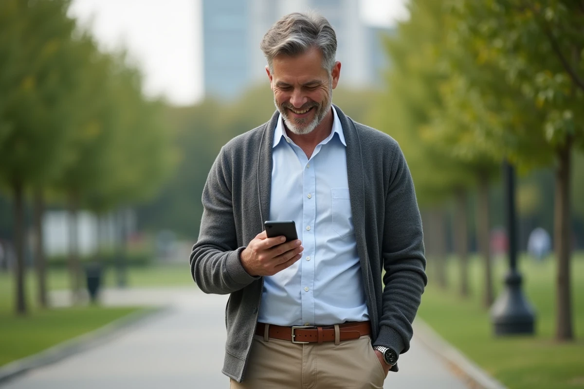 Homme vérifiant ses tâches sur smartphone en plein air