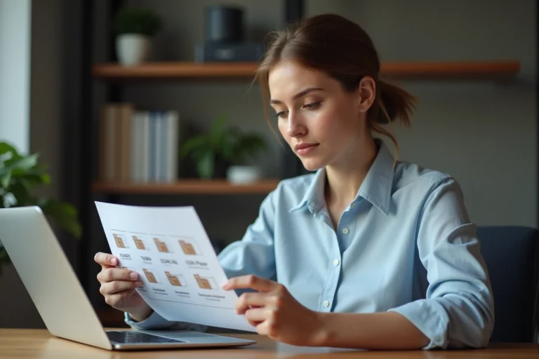 Jeune femme professionnelle concentrée sur son ordinateur au bureau