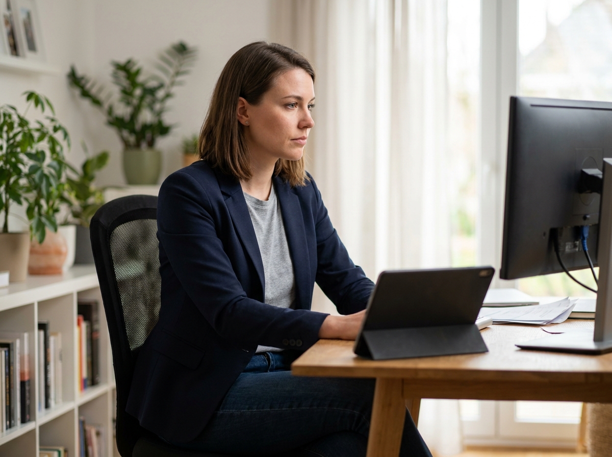 Jeune femme entrepreneure travaillant à son bureau à domicile