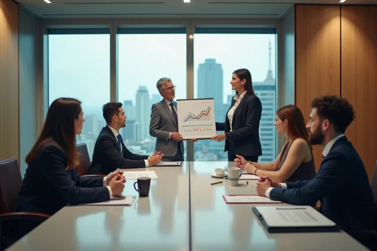 Groupe de professionnels en réunion d'affaires moderne