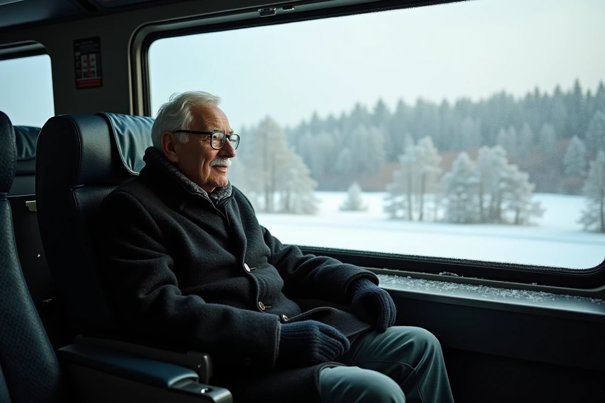 Homme âgé voyageant en bus entre Montréal et Québec